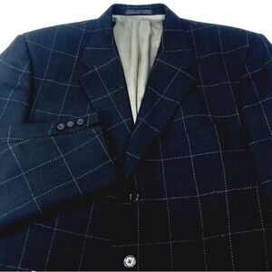Tallia Uomo Sport Coat Lambs Wool 3 Button Black Windowpane 46 Academia Preppy